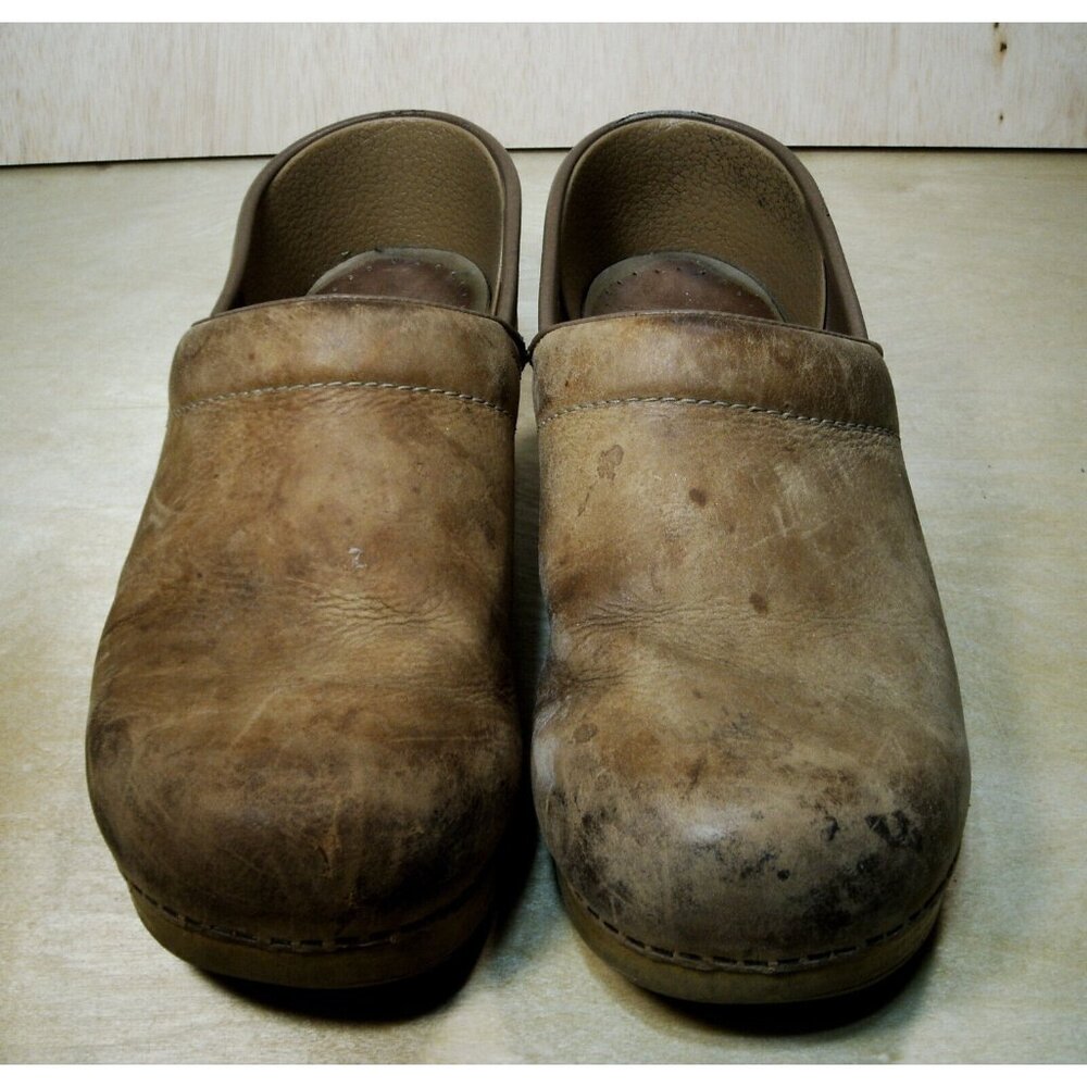 Dansko Womens Professional Burnished Rubbed Brown Leather Clogs Sz 8.5 EU 39